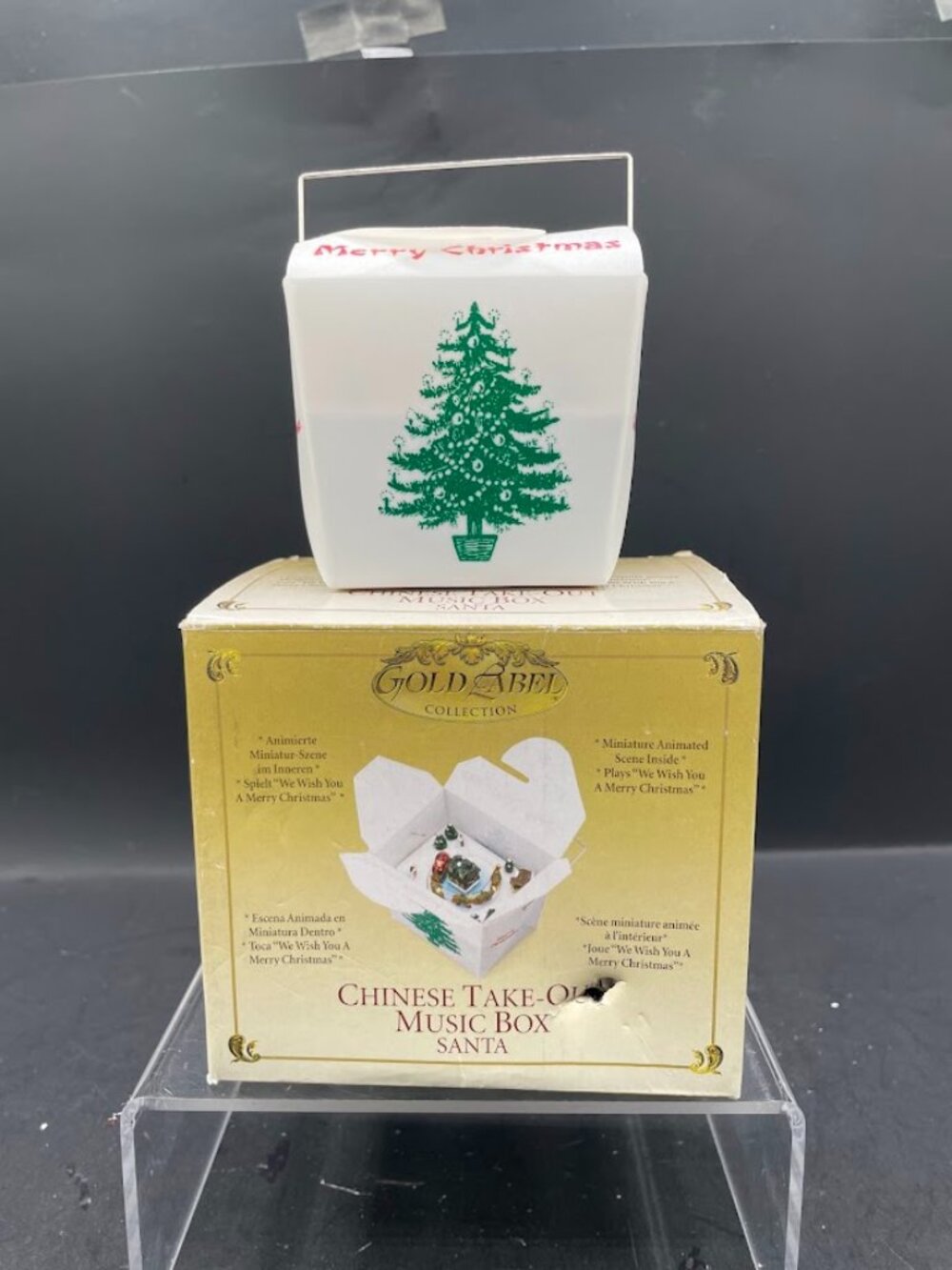 2007 Mr. Christmas Mini Chinese Take-Out Music Box Santa & Deer Motion Working